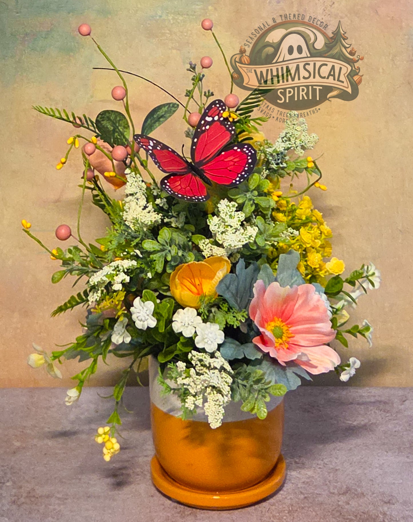Golden Garden Drift - Everyday Wildflower Floral Butterfly Centerpiece