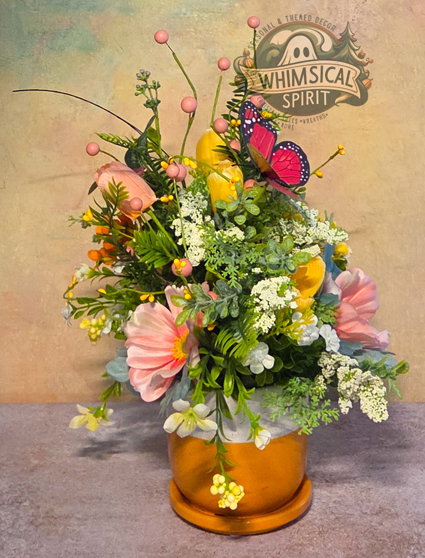 Golden Garden Drift - Everyday Wildflower Floral Butterfly Centerpiece
