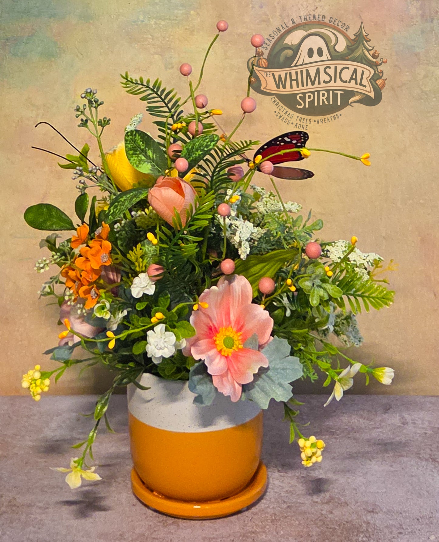 Golden Garden Drift - Everyday Wildflower Floral Butterfly Centerpiece
