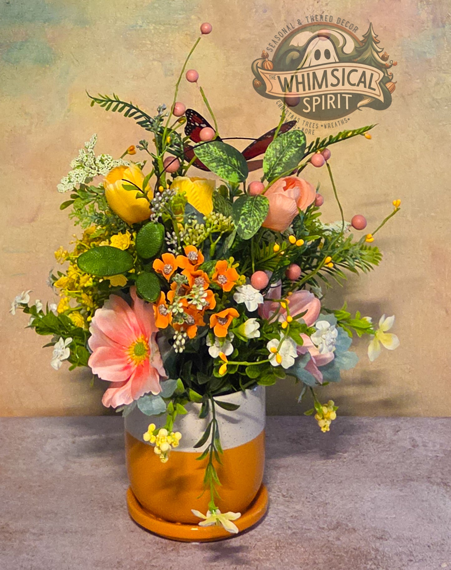 Golden Garden Drift - Everyday Wildflower Floral Butterfly Centerpiece