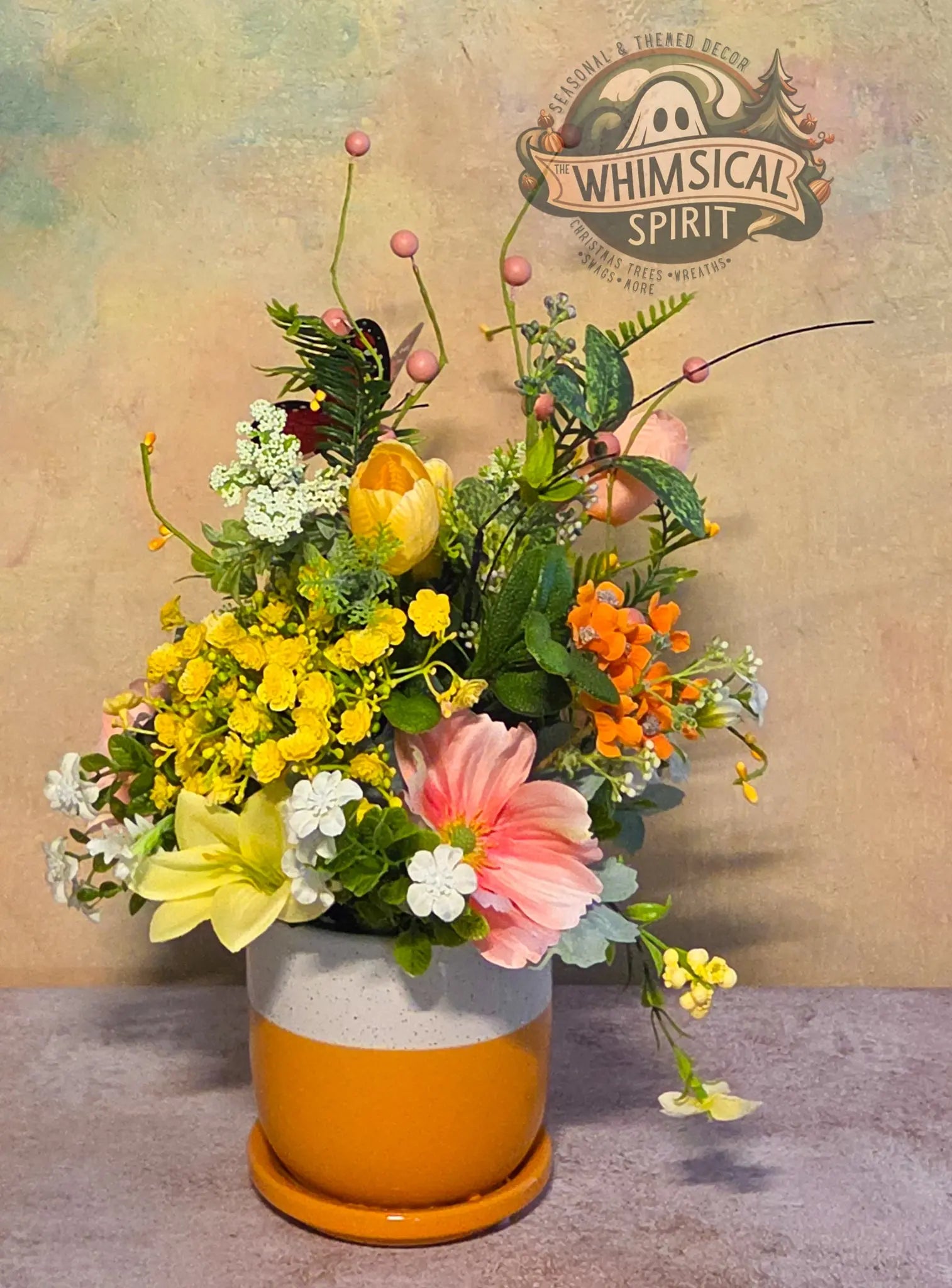 Golden Garden Drift - Everyday Wildflower Floral Butterfly Centerpiece The Whimsical Spirit