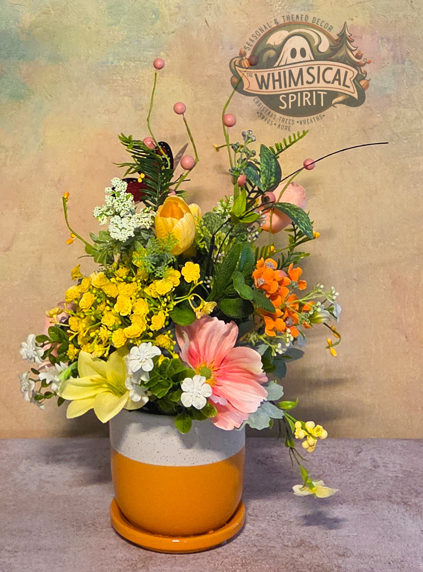 Golden Garden Drift - Everyday Wildflower Floral Butterfly Centerpiece