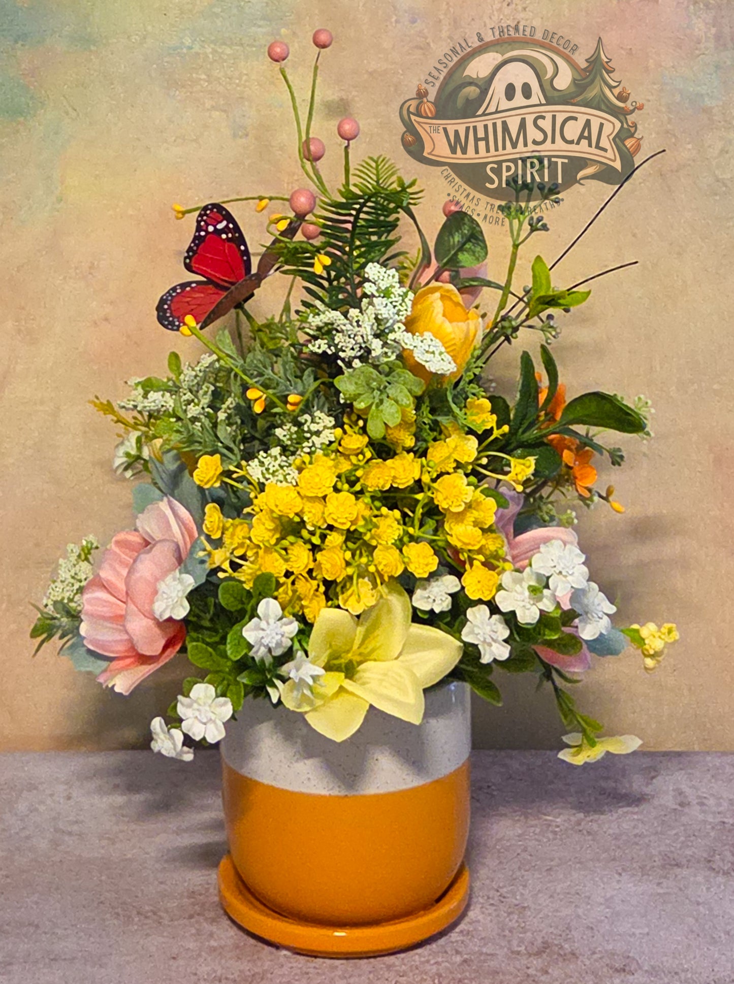 Golden Garden Drift - Everyday Wildflower Floral Butterfly Centerpiece