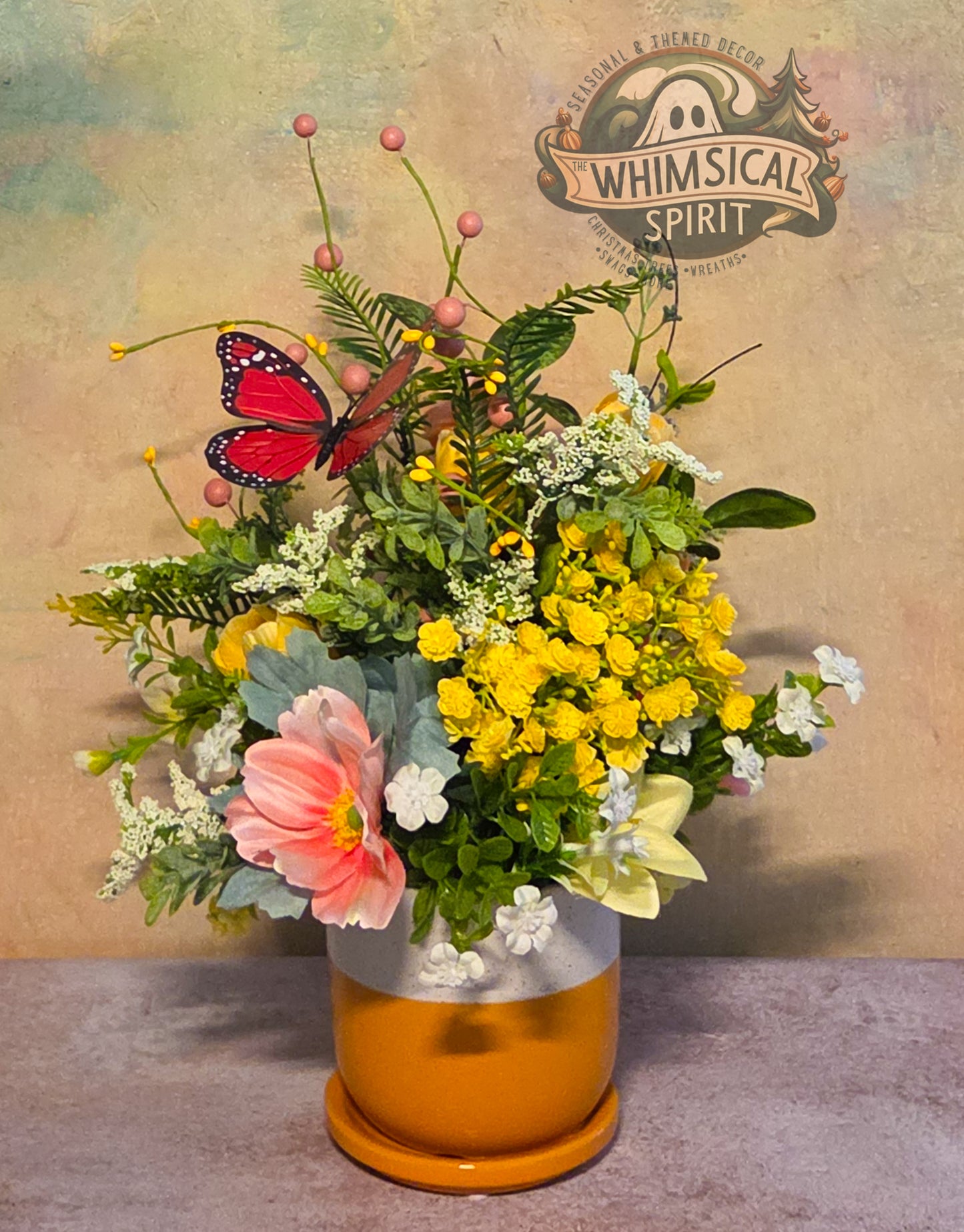 Golden Garden Drift - Everyday Wildflower Floral Butterfly Centerpiece