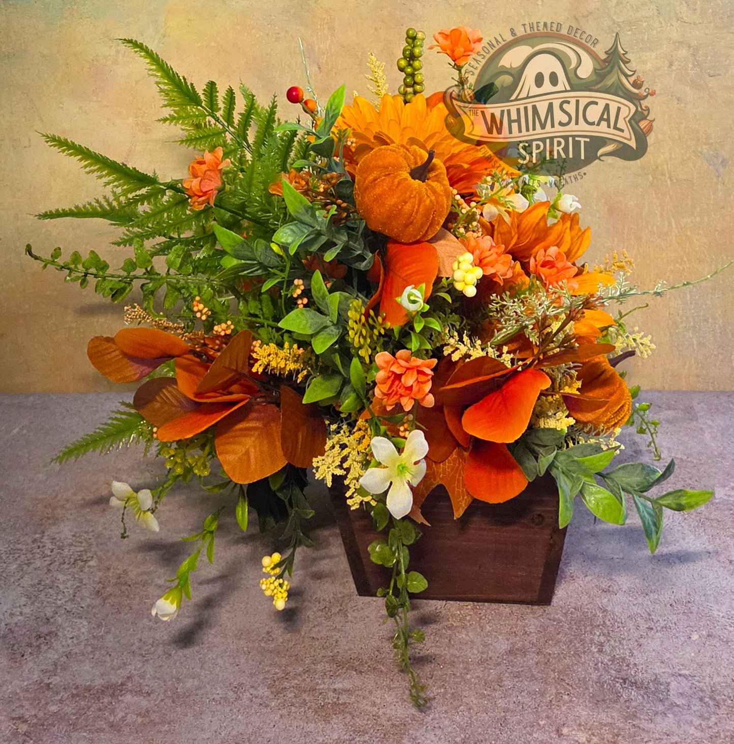 Golden Gourd Glow | Fall Pumpkin Centerpiece with Sunflowers & Autumn Florals