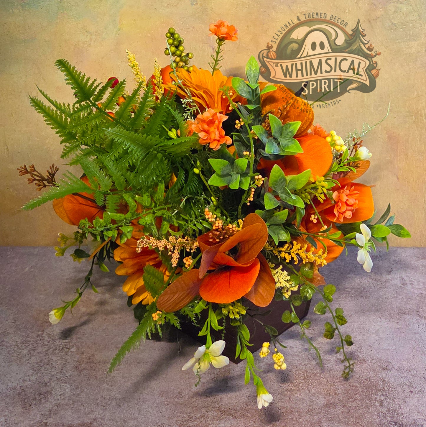Golden Gourd Glow | Fall Pumpkin Centerpiece with Sunflowers & Autumn Florals