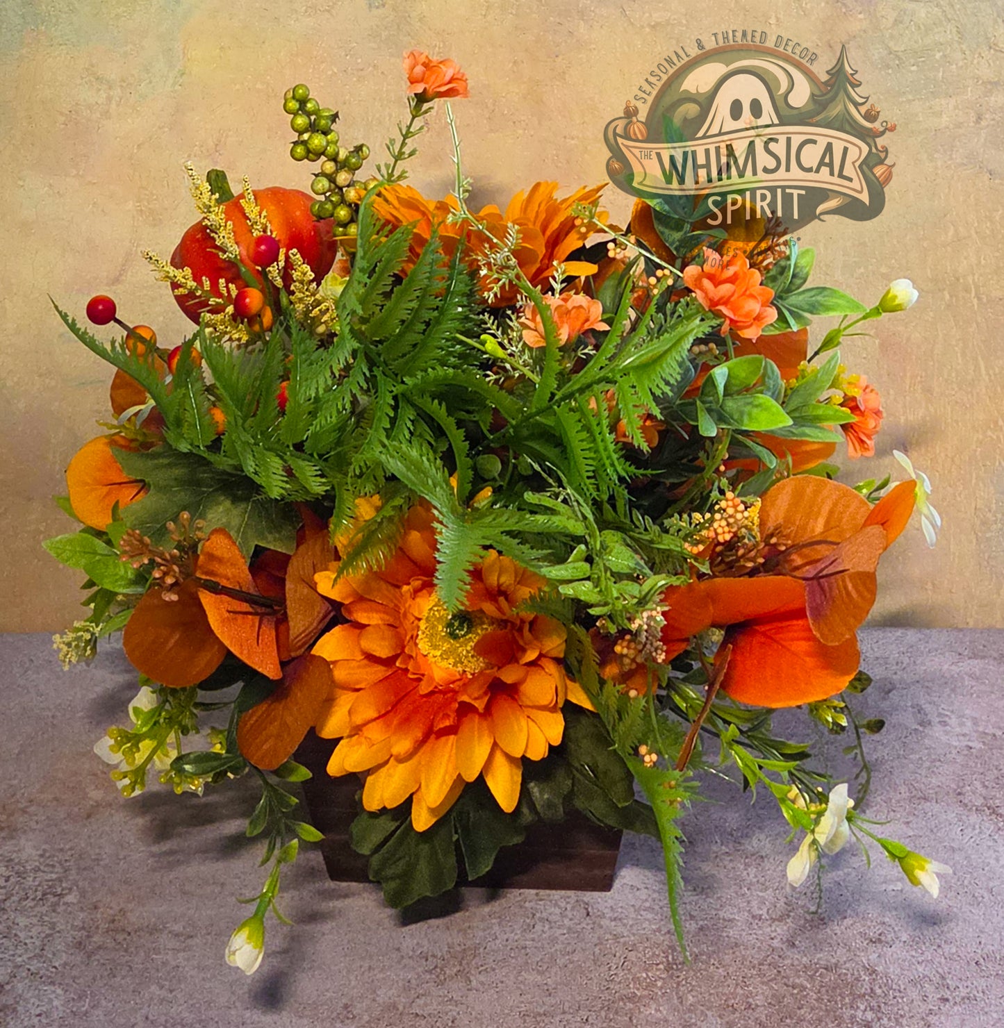 Golden Gourd Glow | Fall Pumpkin Centerpiece with Sunflowers & Autumn Florals