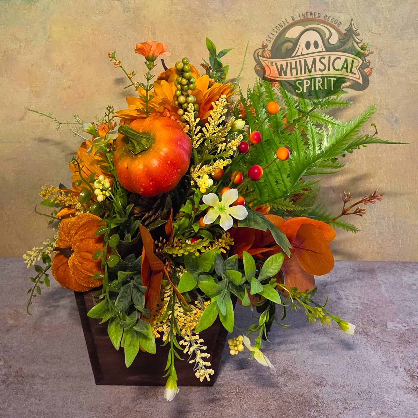 Golden Gourd Glow | Fall Pumpkin Centerpiece with Sunflowers & Autumn Florals