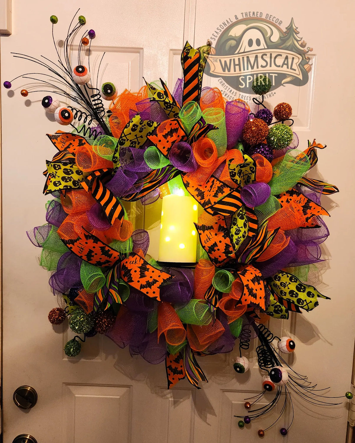 Ghoulish Glimmers - Halloween Eyeball Candle Mesh Wreath The Whimsical Spirit