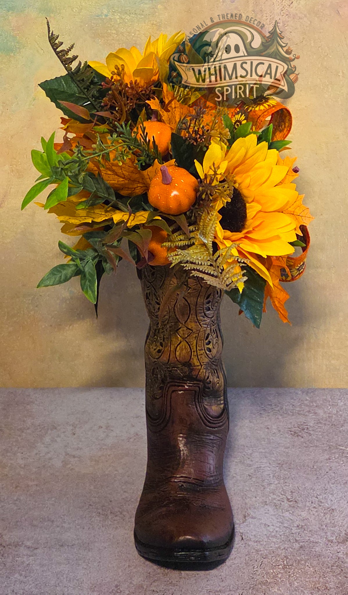 Harvest Boot Bloom | Fall Cowboy Boot Centerpiece with Sunflowers & Pumpkins