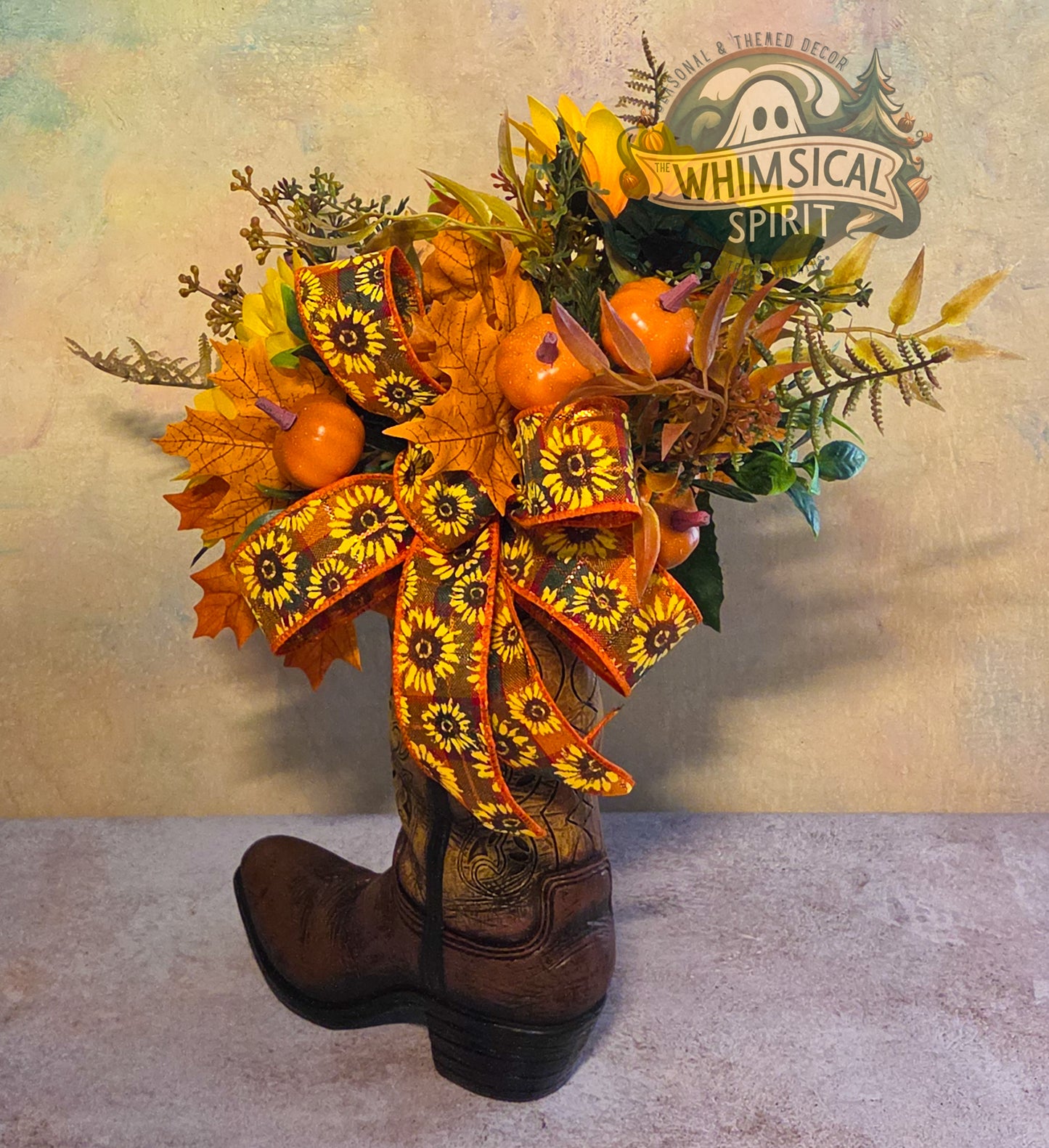 Harvest Boot Bloom | Fall Cowboy Boot Centerpiece with Sunflowers & Pumpkins