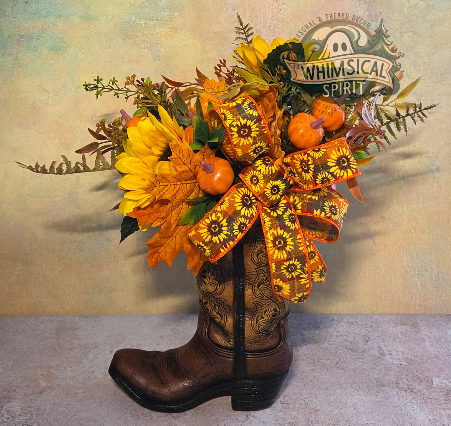 Harvest Boot Bloom | Fall Cowboy Boot Centerpiece with Sunflowers & Pumpkins