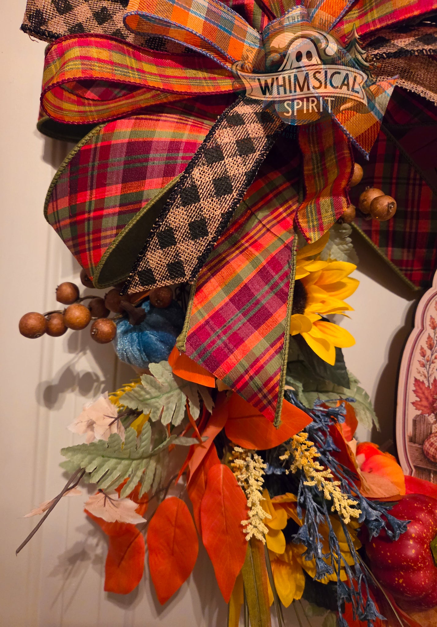 Harvest Plaid Welcome - Fall Scarecrow Autumn Pumpkin Grapevine Wreath