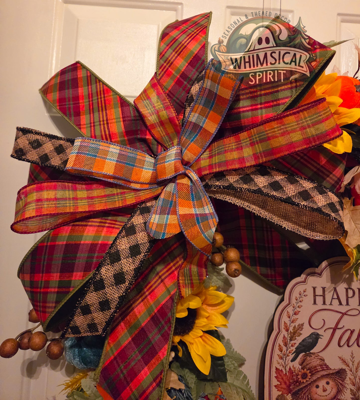 Harvest Plaid Welcome - Fall Scarecrow Autumn Pumpkin Grapevine Wreath