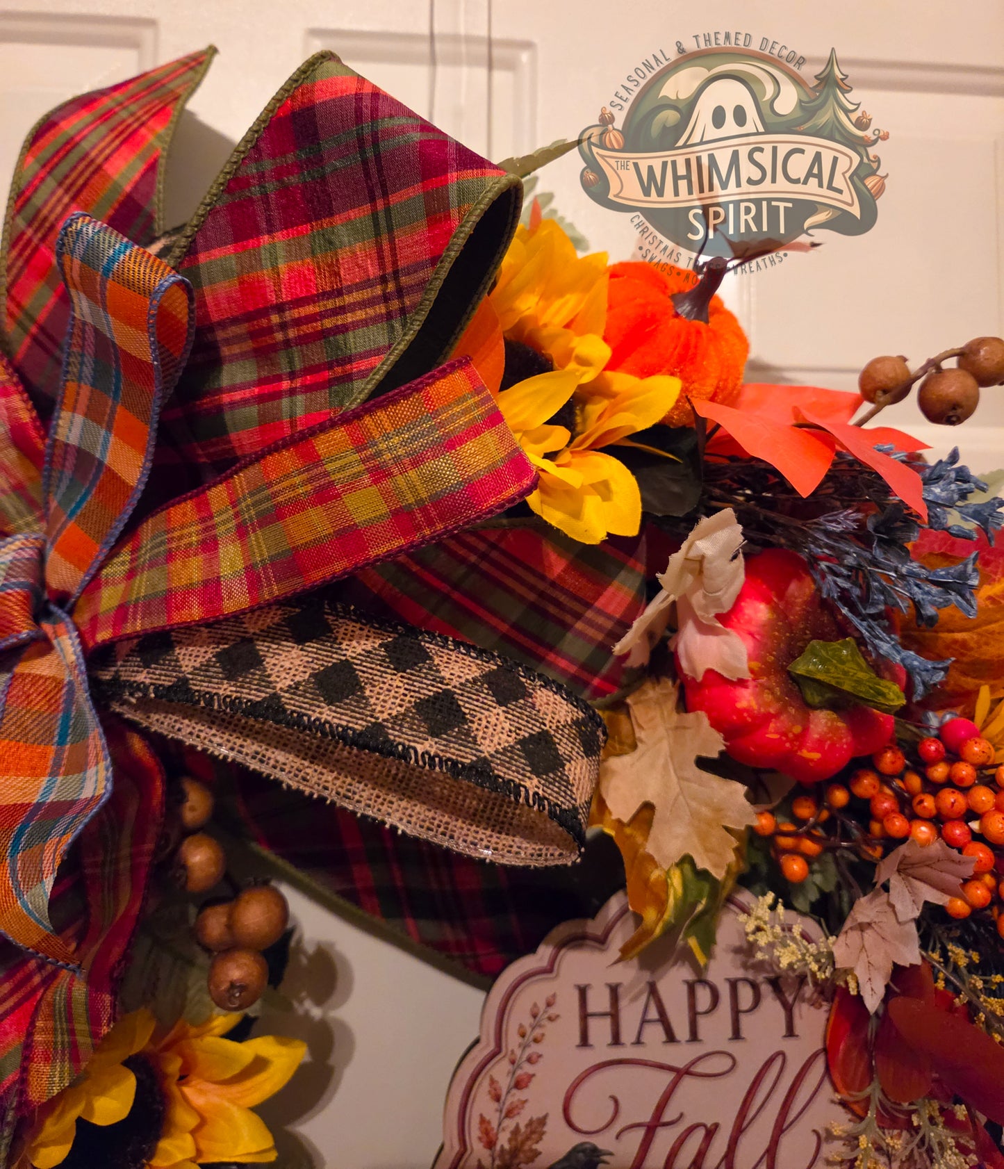 Harvest Plaid Welcome - Fall Scarecrow Autumn Pumpkin Grapevine Wreath