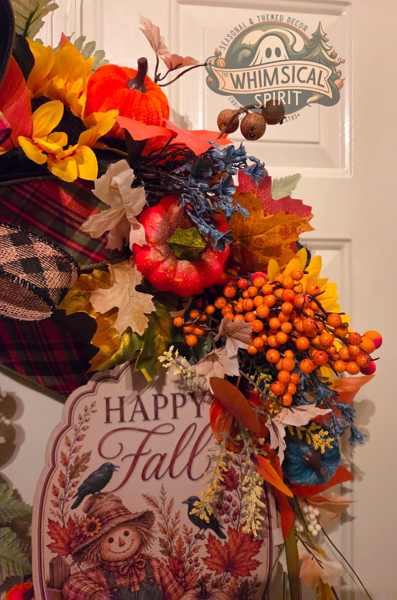 Harvest Plaid Welcome - Fall Scarecrow Autumn Pumpkin Grapevine Wreath