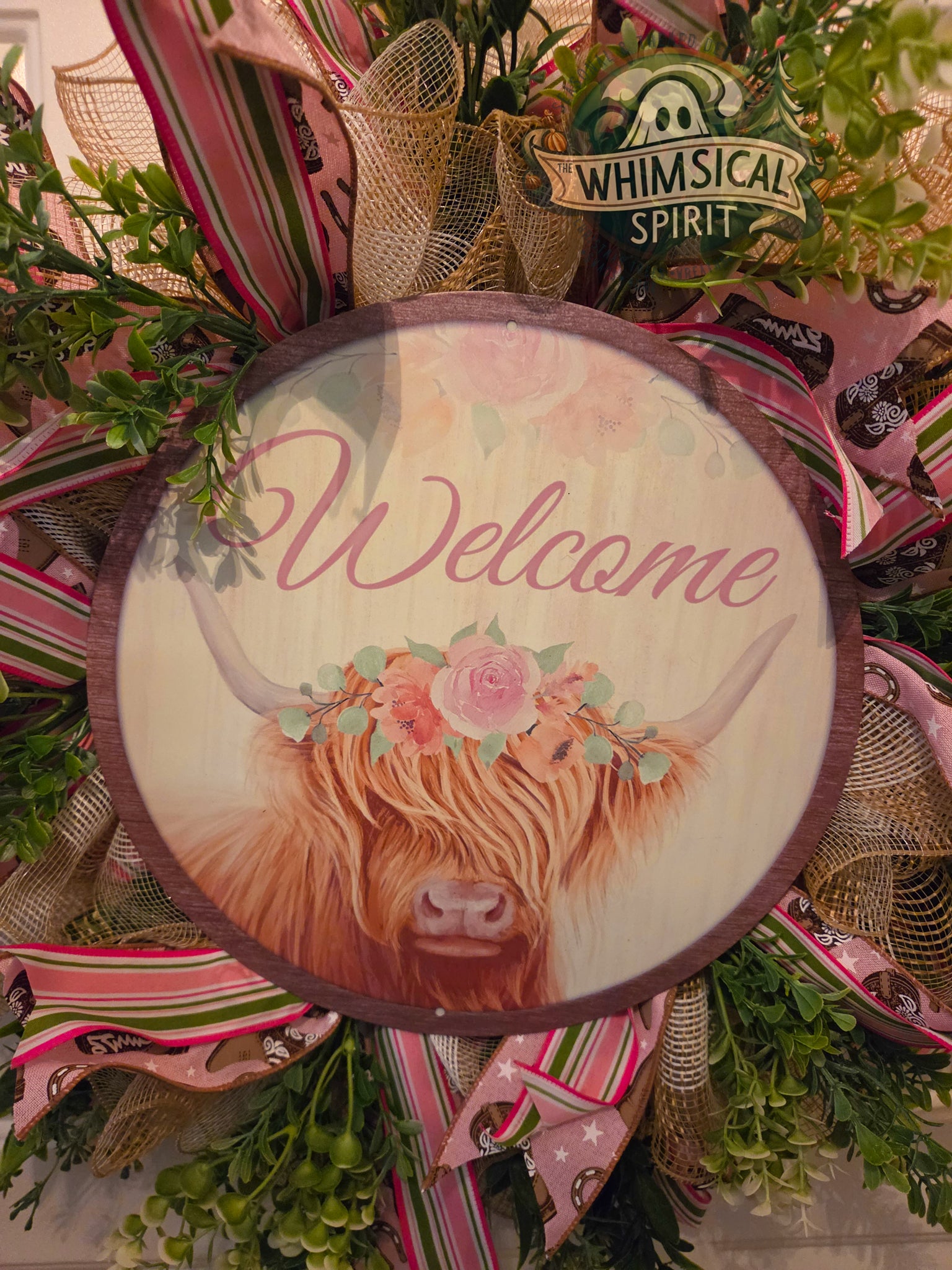Highland Garden Greeting - Everyday Welcome Highland Cow Floral Wreath
