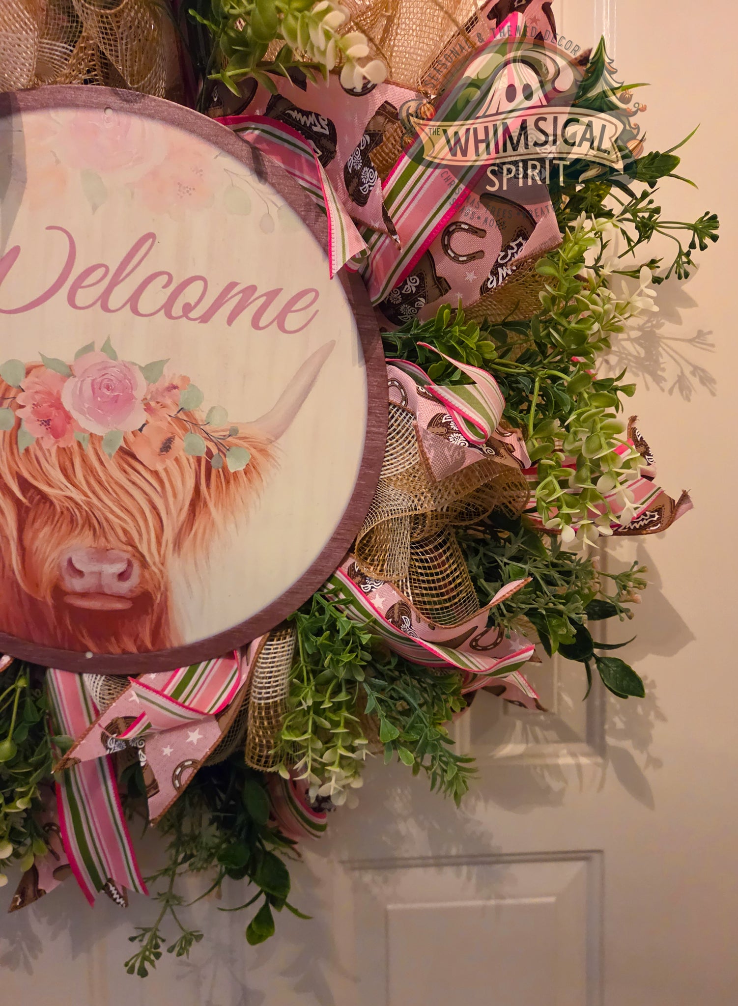Highland Garden Greeting - Everyday Welcome Highland Cow Floral Wreath