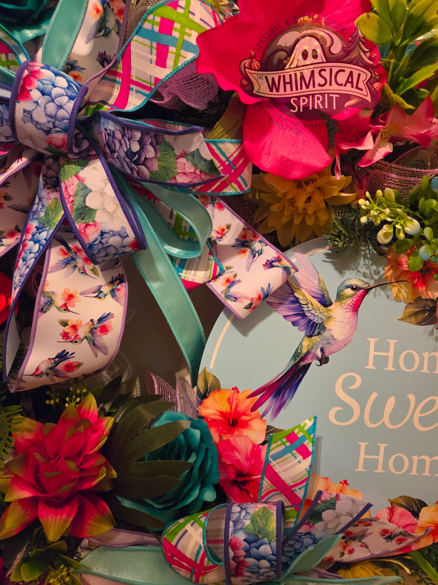 Hummingbird Garden Welcome - Summer Hibiscus Hummingbird Welcome Floral Wreath