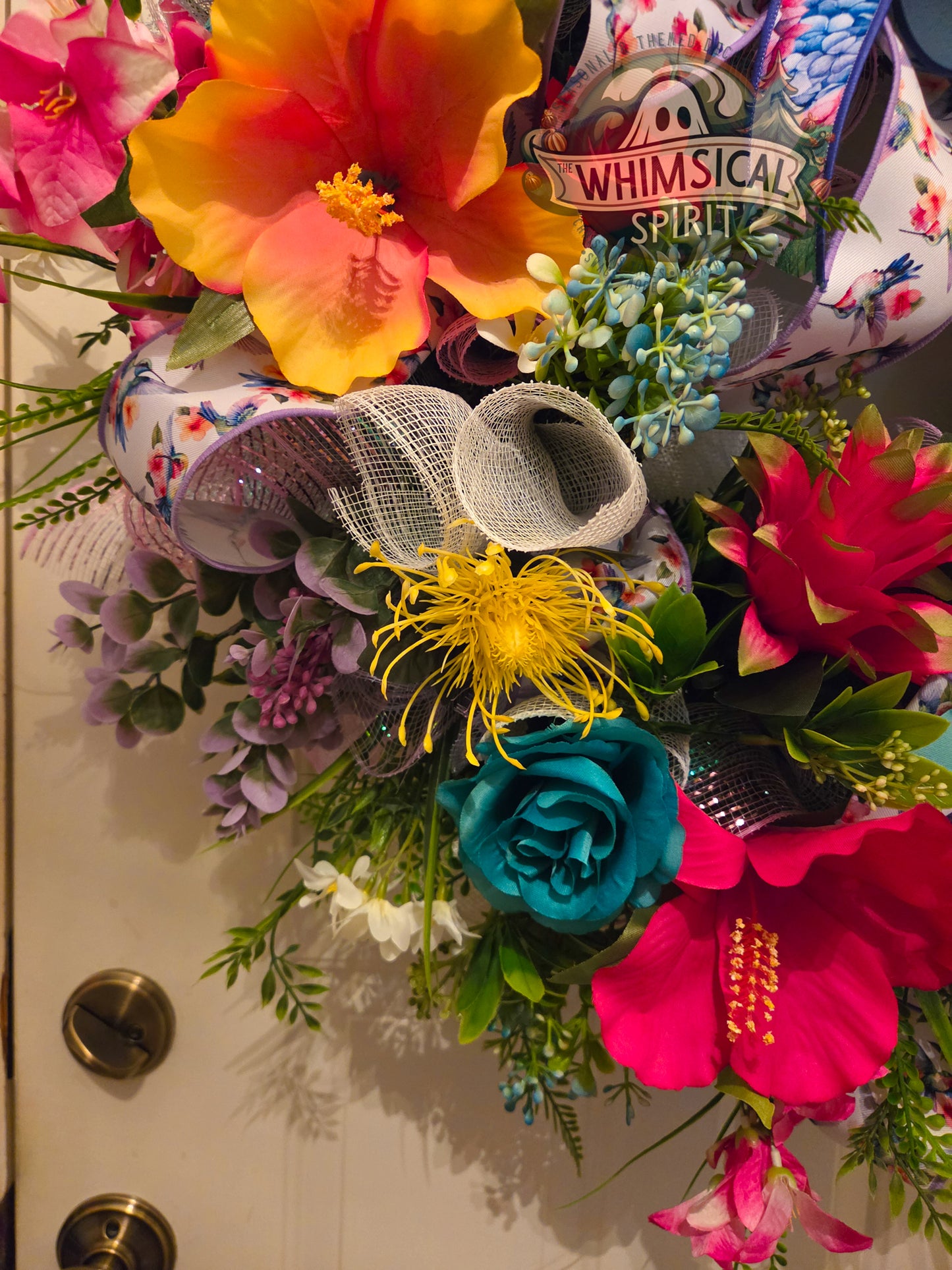 Hummingbird Garden Welcome - Summer Hibiscus Hummingbird Welcome Floral Wreath