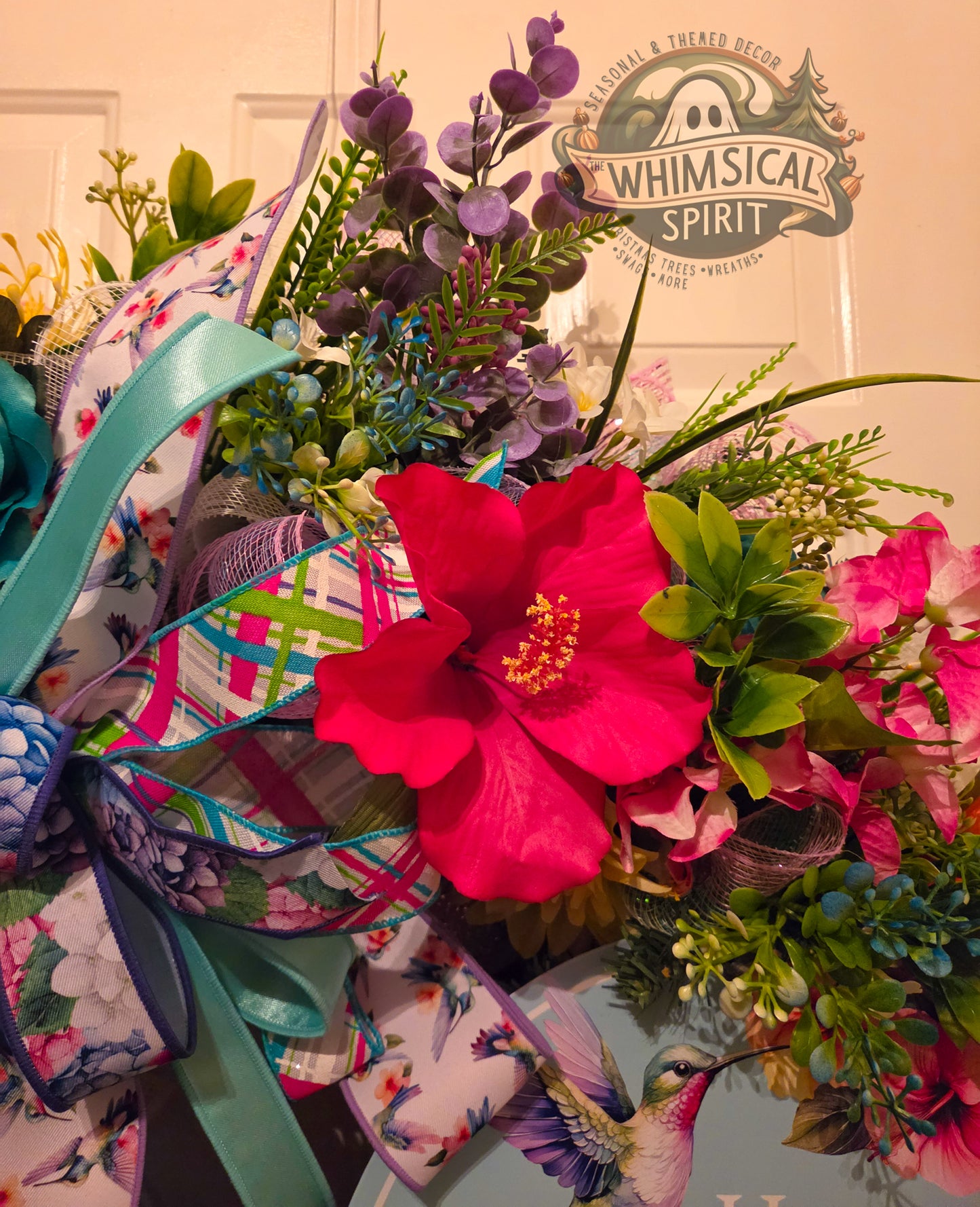 Hummingbird Garden Welcome - Summer Hibiscus Hummingbird Welcome Floral Wreath