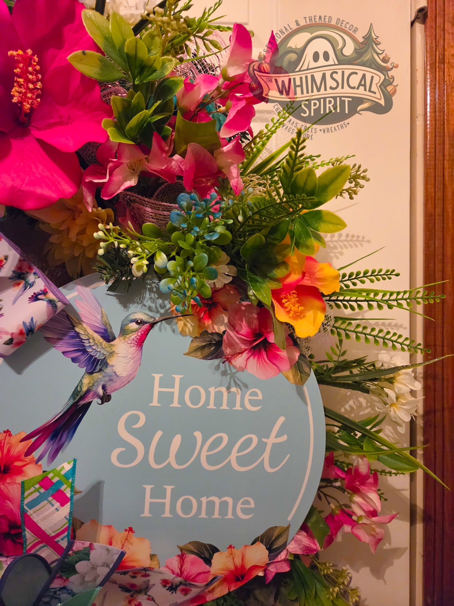 Hummingbird Garden Welcome - Summer Hibiscus Hummingbird Welcome Floral Wreath
