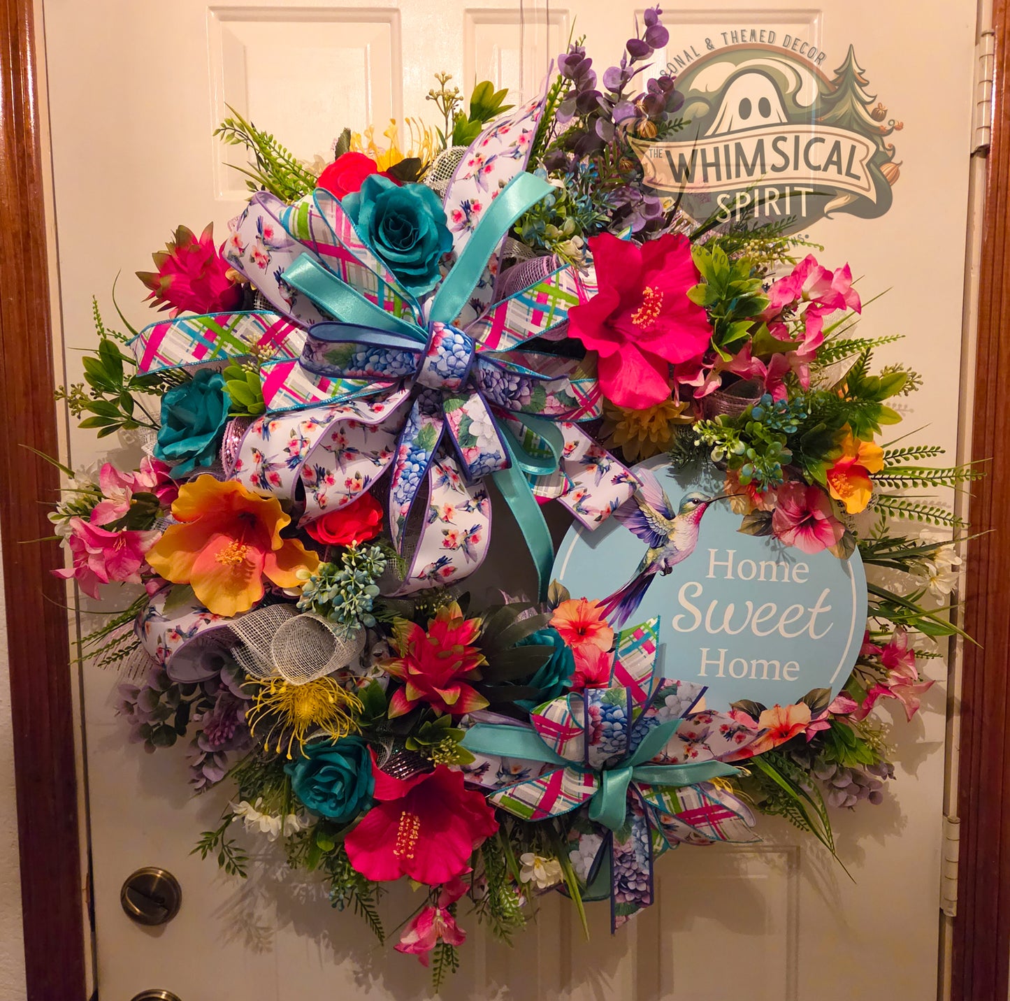 Hummingbird Garden Welcome - Summer Hibiscus Hummingbird Welcome Floral Wreath