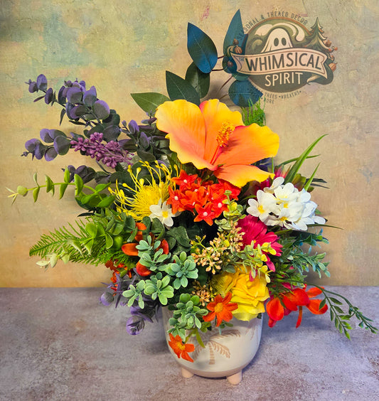 Island Garden Glow - Tropical Summer Beach Themed Floral Centerpiece