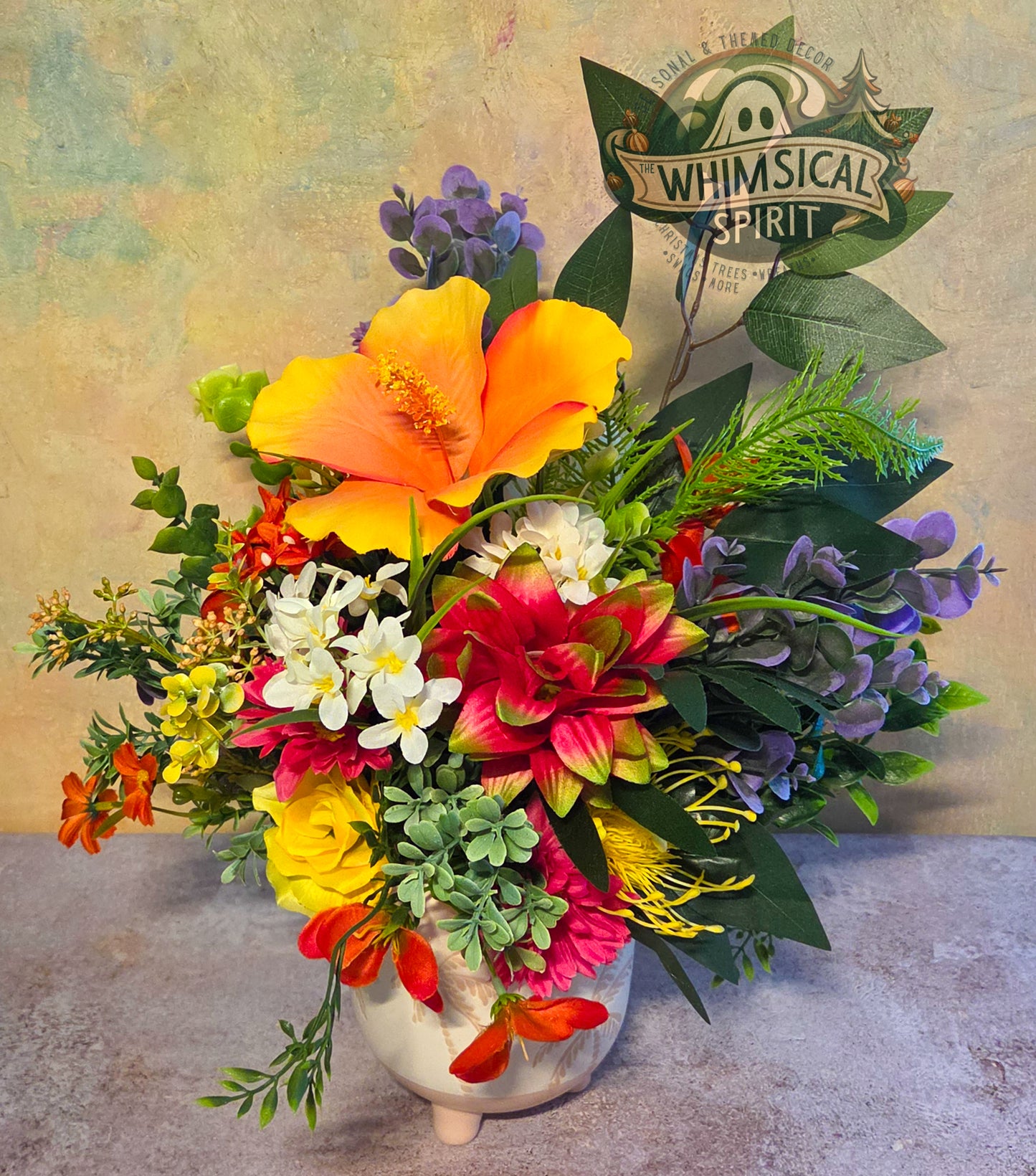Island Garden Glow - Tropical Summer Beach Themed Floral Centerpiece