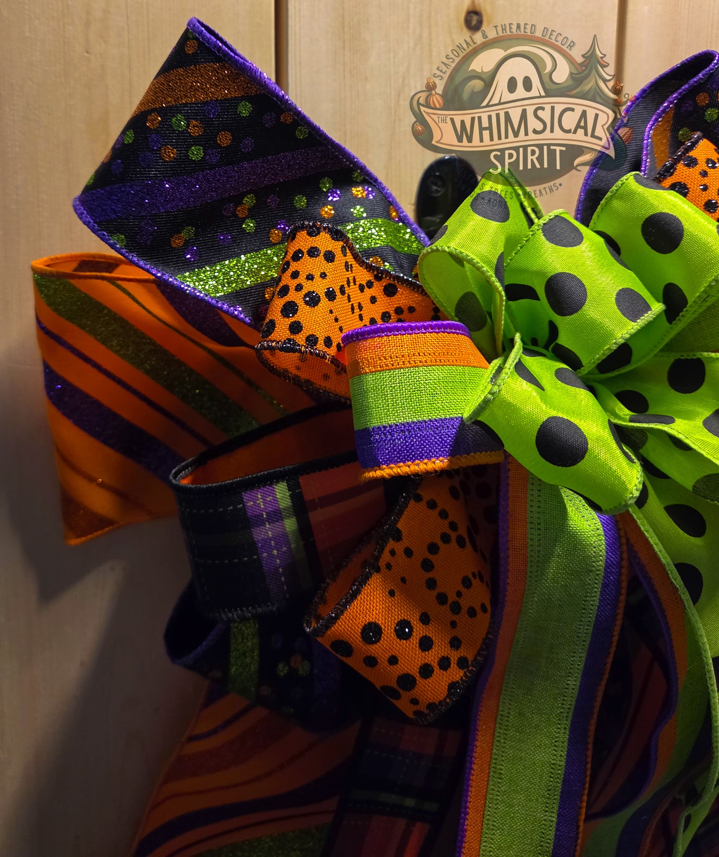 Large Halloween Bow, Halloween Wreath Bow, Halloween Mailbox Bow, Spooky Halloween Bow, Orange Purple Green Halloween Bow