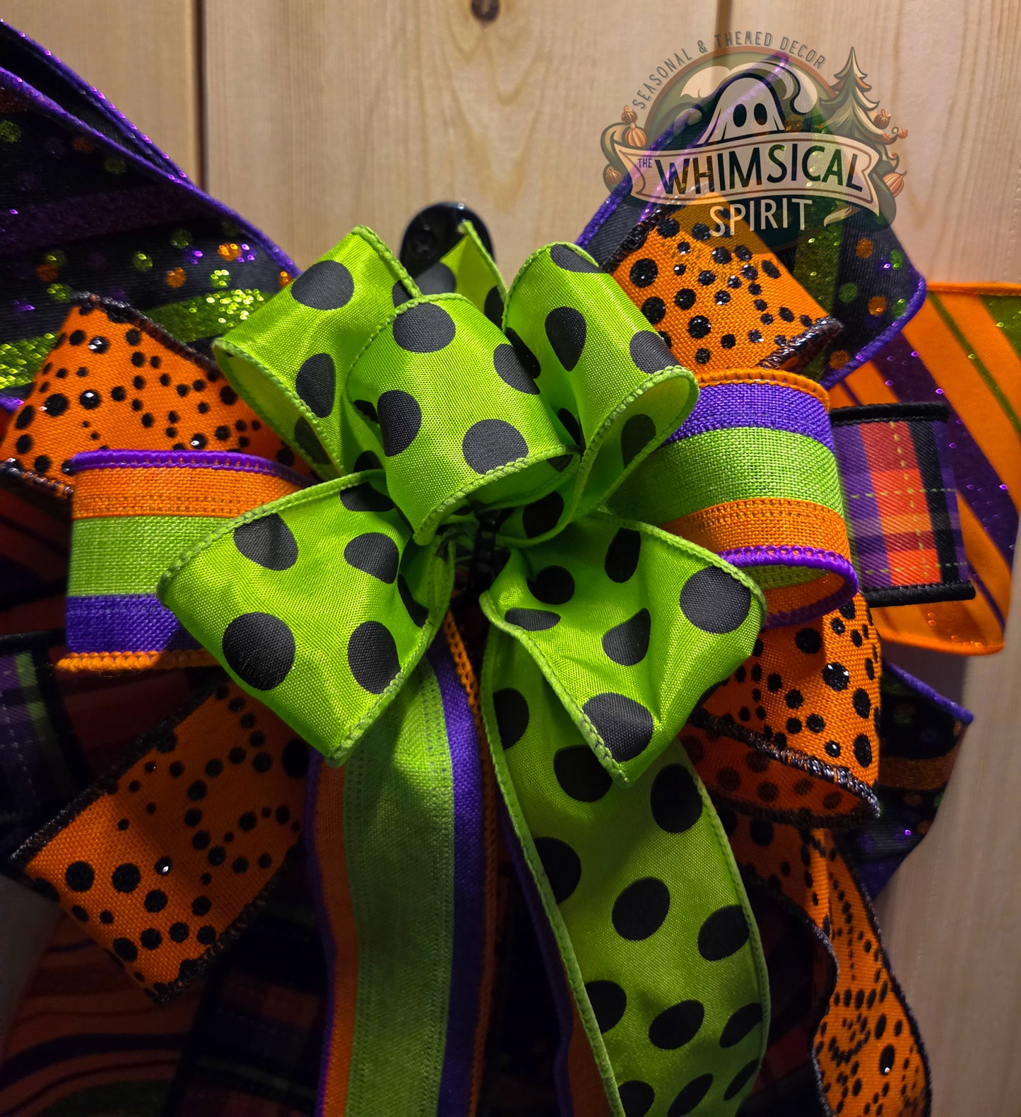 Large Halloween Bow, Halloween Wreath Bow, Halloween Mailbox Bow, Spooky Halloween Bow, Orange Purple Green Halloween Bow