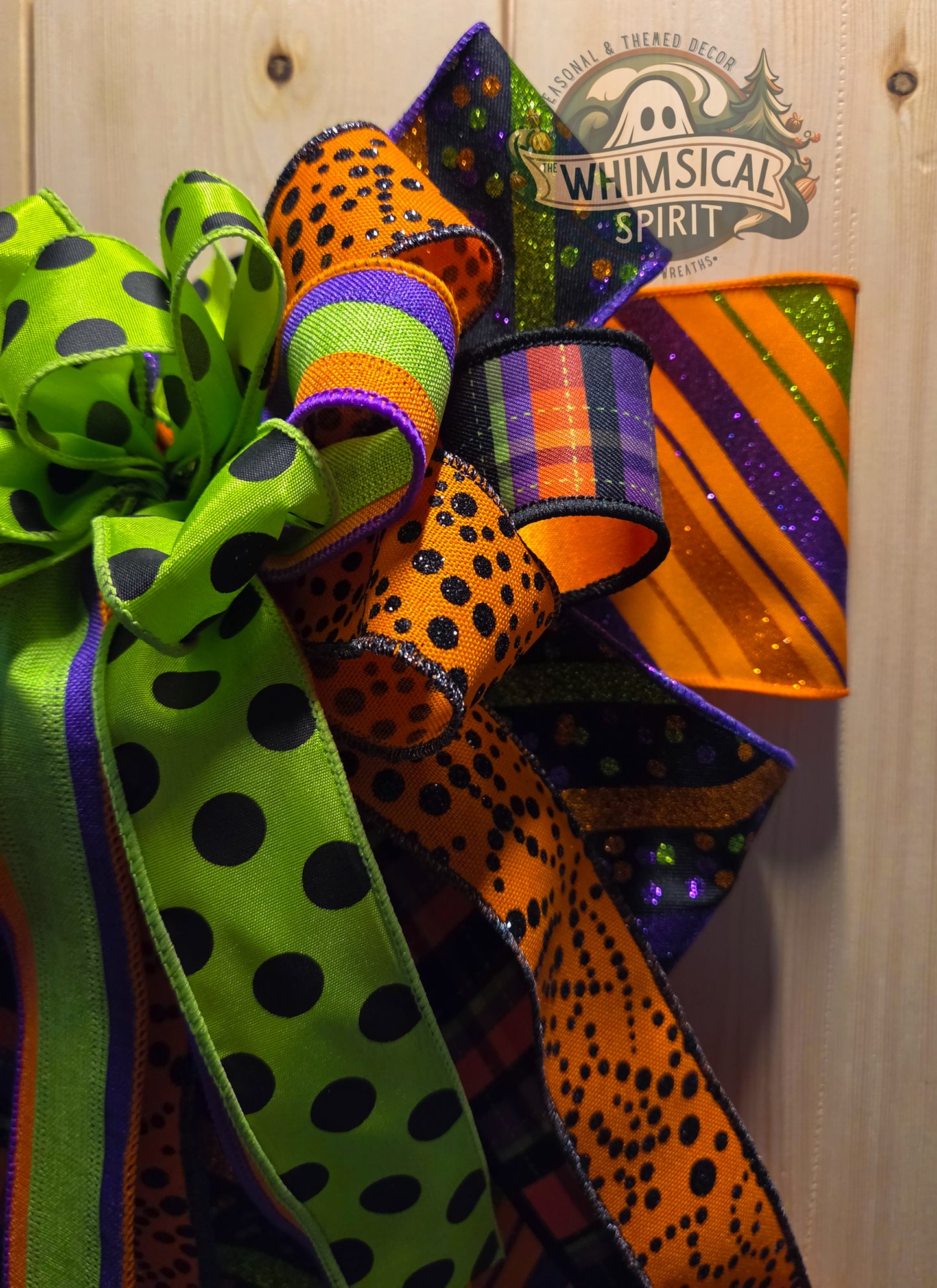 Large Halloween Bow, Halloween Wreath Bow, Halloween Mailbox Bow, Spooky Halloween Bow, Orange Purple Green Halloween Bow