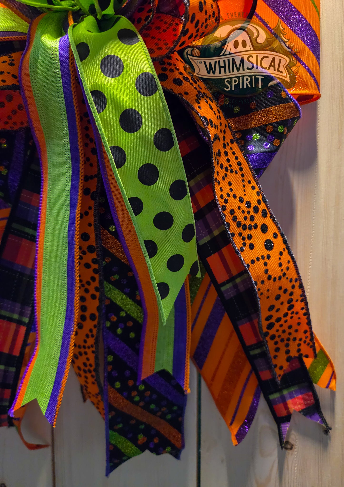 Large Halloween Bow, Halloween Wreath Bow, Halloween Mailbox Bow, Spooky Halloween Bow, Orange Purple Green Halloween Bow