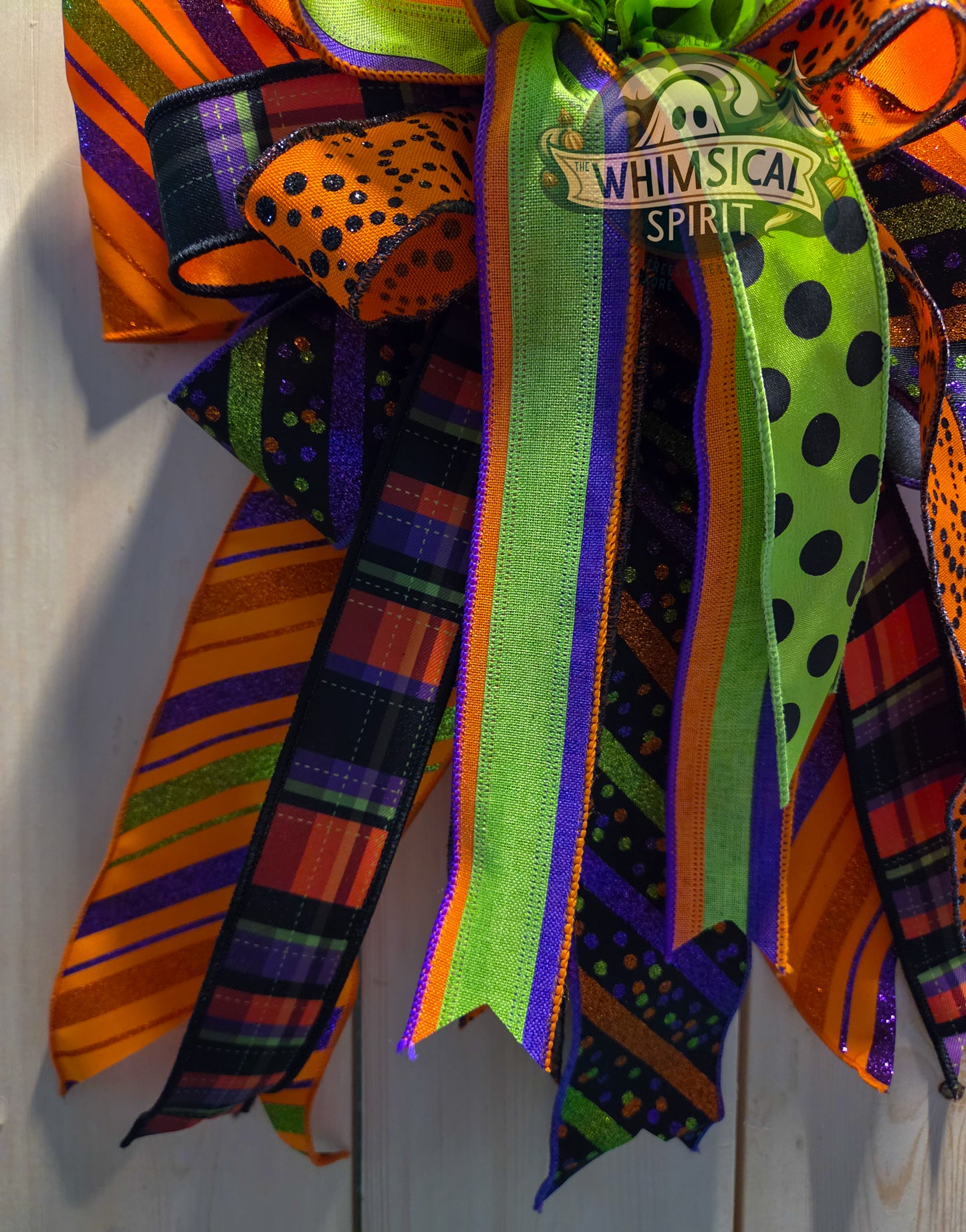 Large Halloween Bow, Halloween Wreath Bow, Halloween Mailbox Bow, Spooky Halloween Bow, Orange Purple Green Halloween Bow