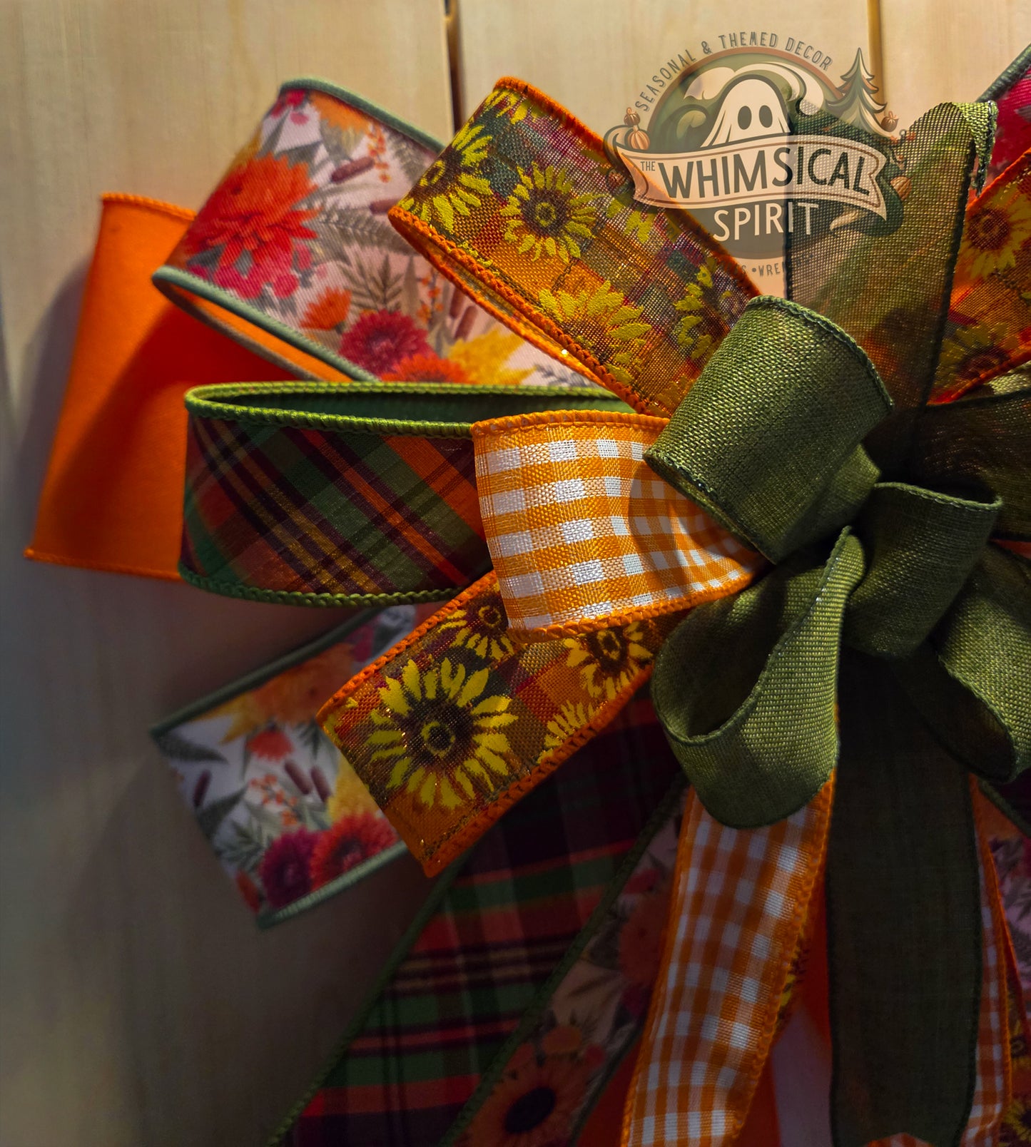Large Fall Bow, Autumn Wreath Bow, Thanksgiving Bow, Seasonal Ribbon Bow, Fall Decor Bow for Front Door