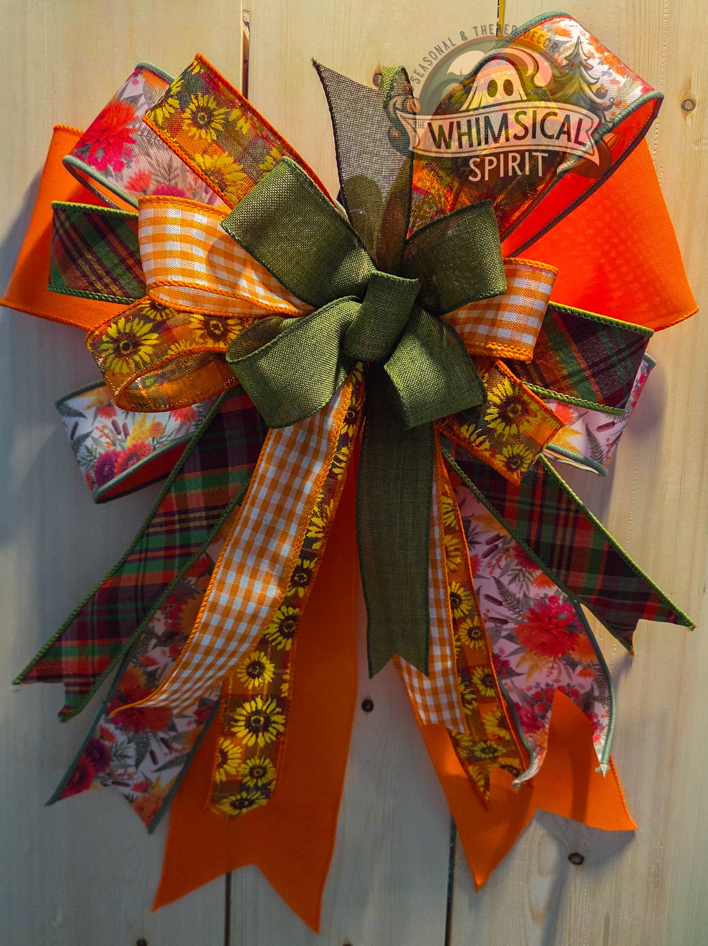 Large Fall Bow, Autumn Wreath Bow, Thanksgiving Bow, Seasonal Ribbon Bow, Fall Decor Bow for Front Door