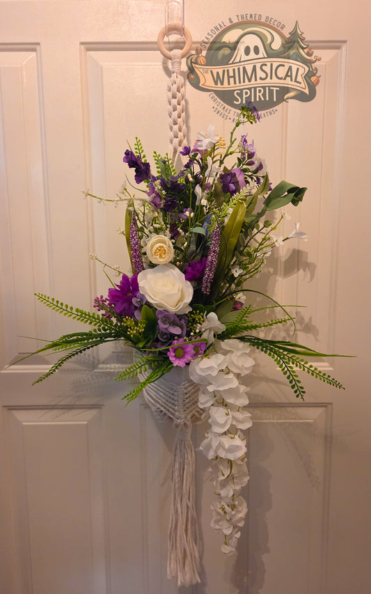 Lavender Lace Cascade - Macrame Bloom Suspended Centerpiece