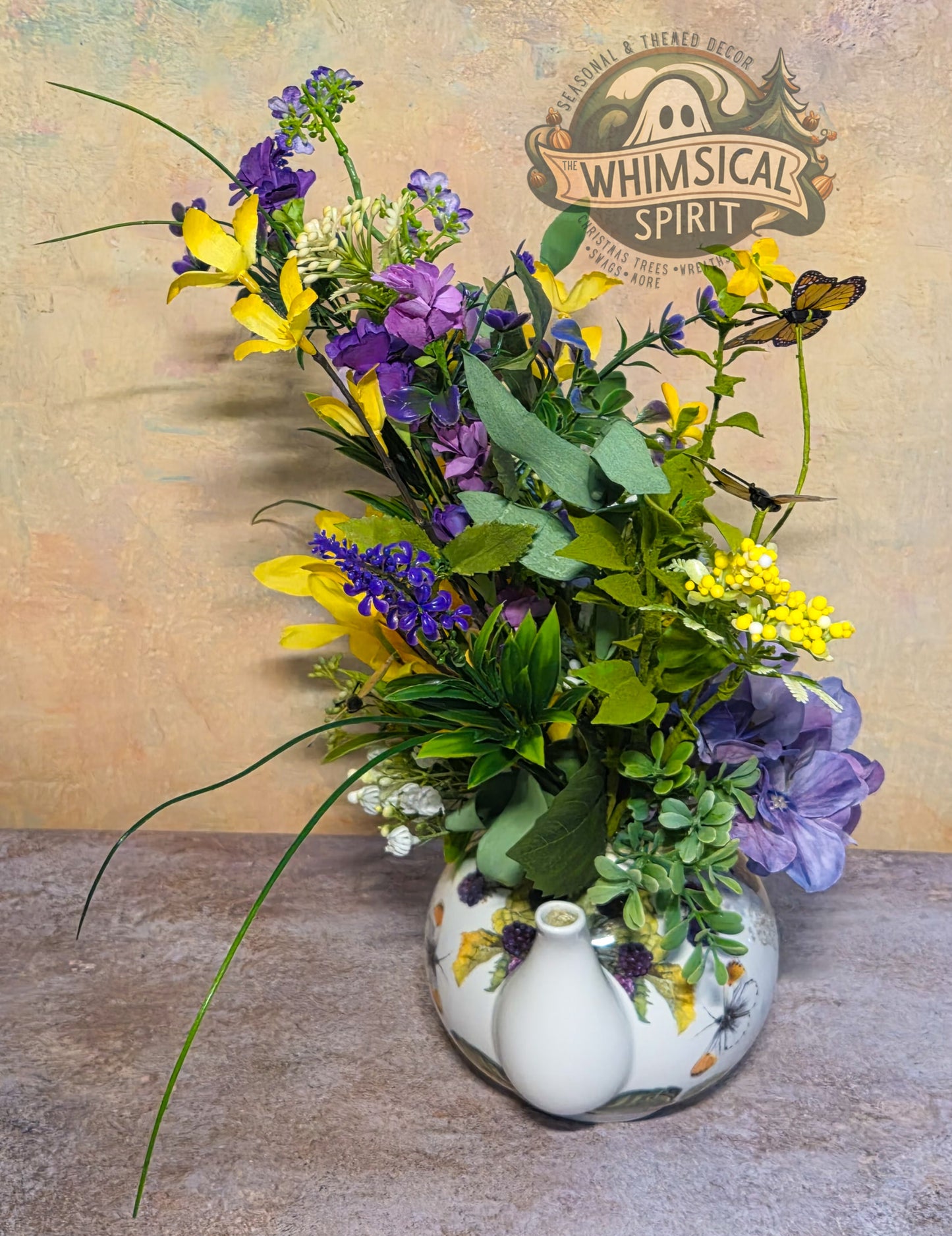 Lavender Whisper Tea Gathering - Butterfly Teapot Vintage Tabletop Centerpiece