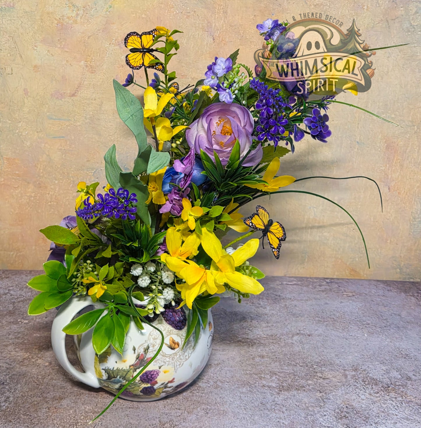 Lavender Whisper Tea Gathering - Butterfly Teapot Vintage Tabletop Centerpiece