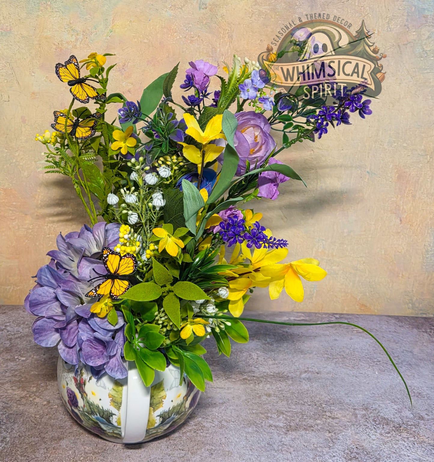 Lavender Whisper Tea Gathering - Butterfly Teapot Vintage Tabletop Centerpiece