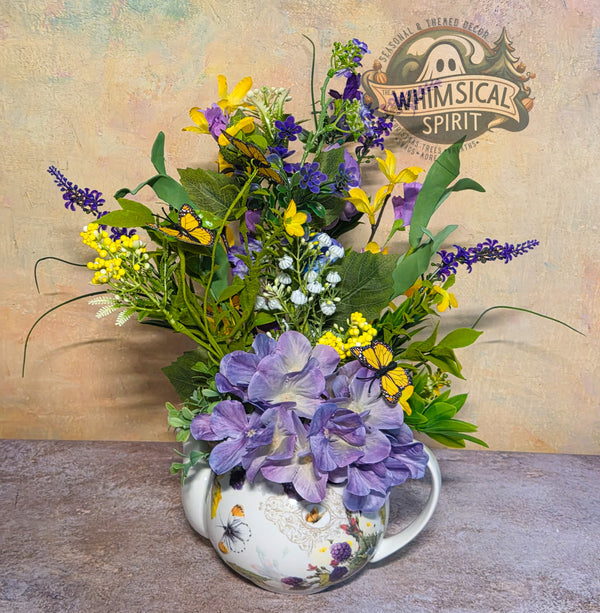 Lavender Whisper Tea Gathering - Butterfly Teapot Vintage Tabletop Centerpiece
