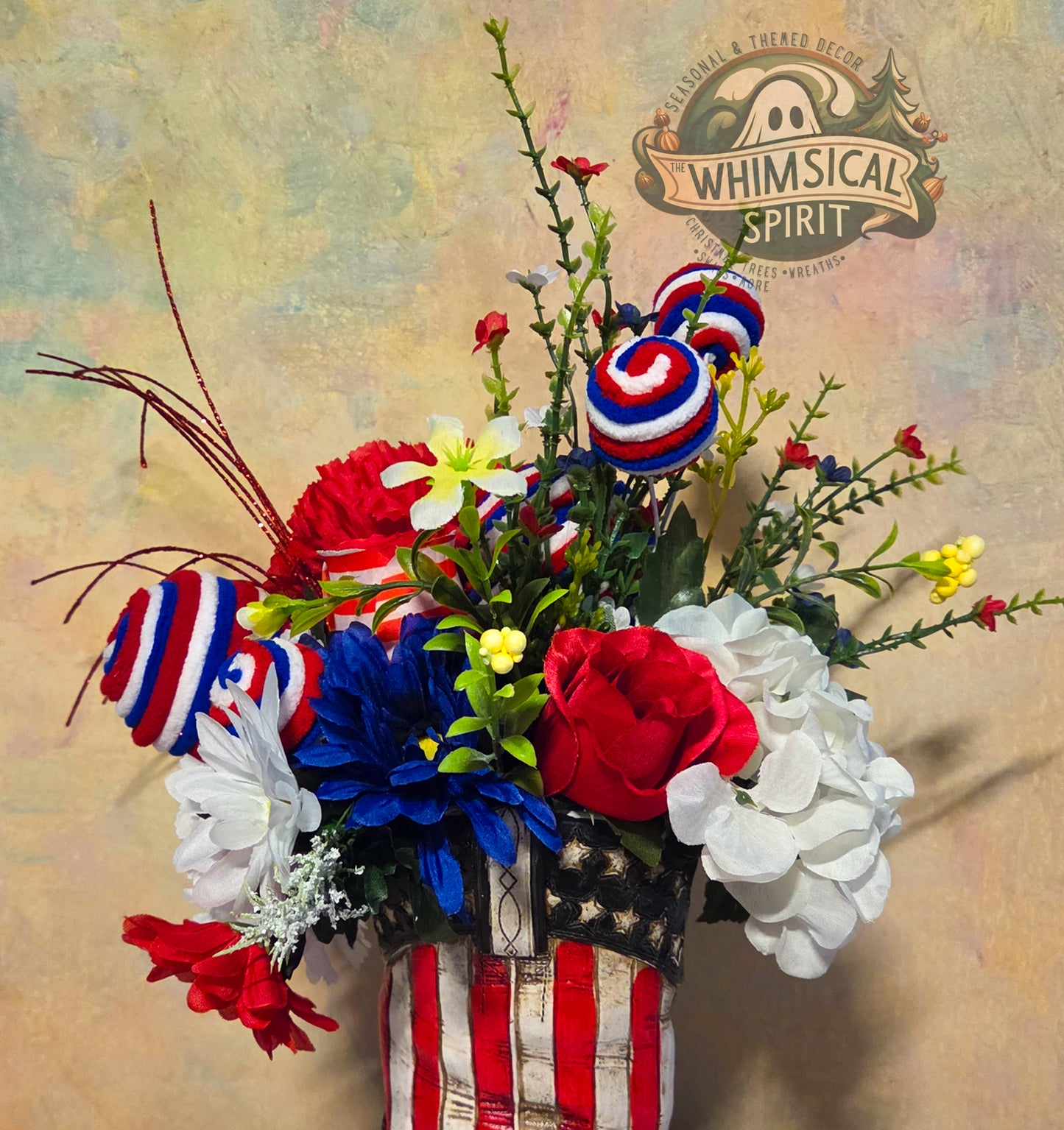 Liberty Boot Bloom - 4th of July America 250 Patriotic Floral Cowboy Boot Centerpiece