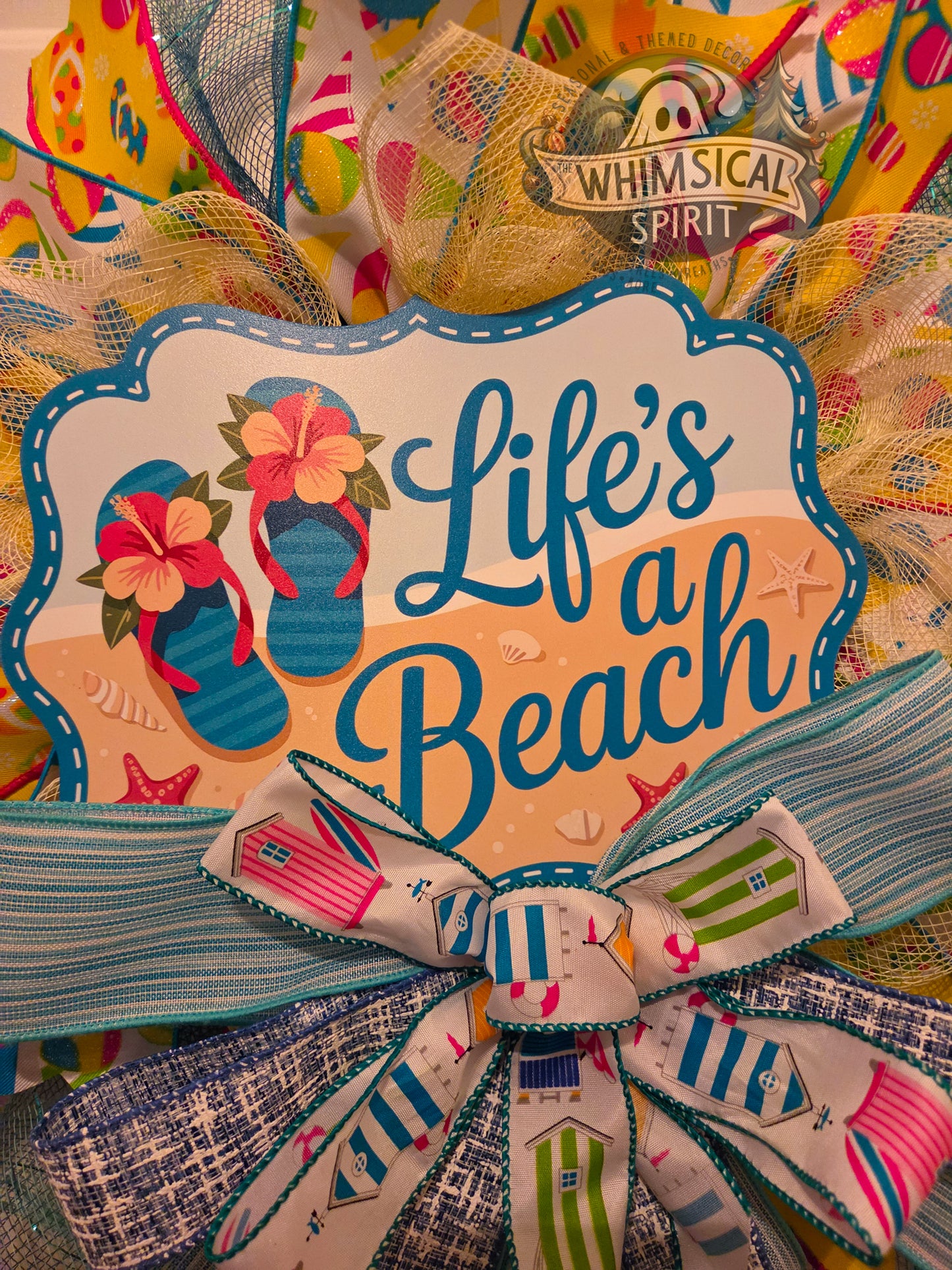 Sunny Shore Splash - Flip Flop Summer Beach Day Mesh Wreath