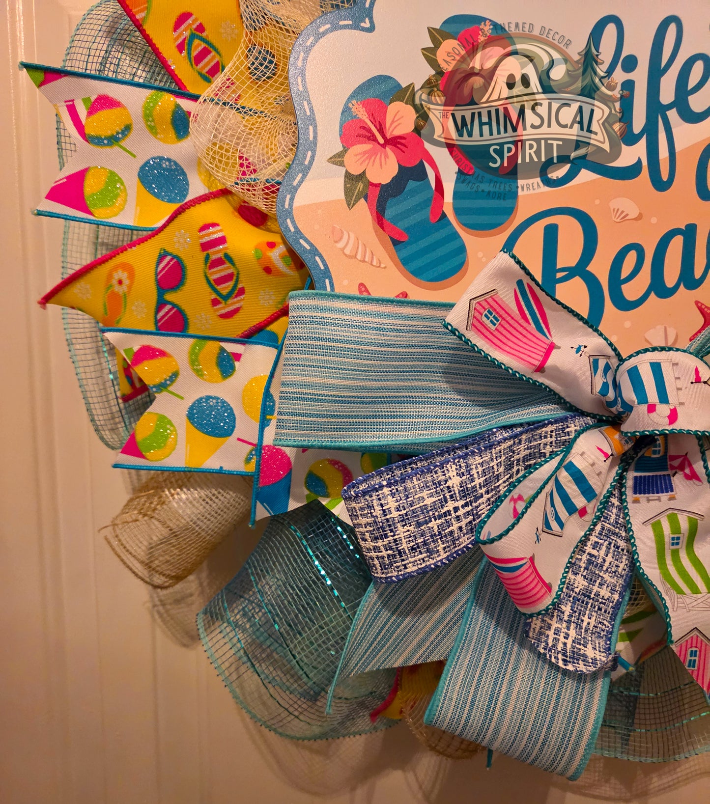Sunny Shore Splash - Flip Flop Summer Beach Day Mesh Wreath