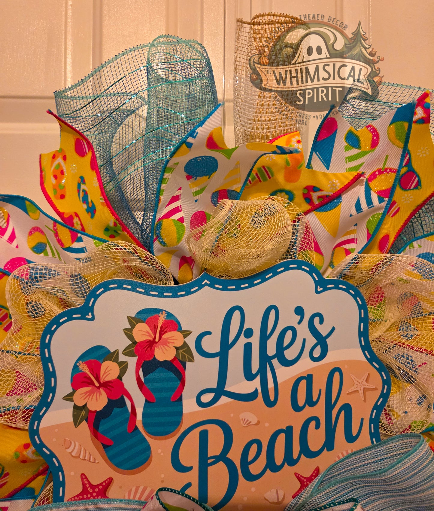 Sunny Shore Splash - Flip Flop Summer Beach Day Mesh Wreath