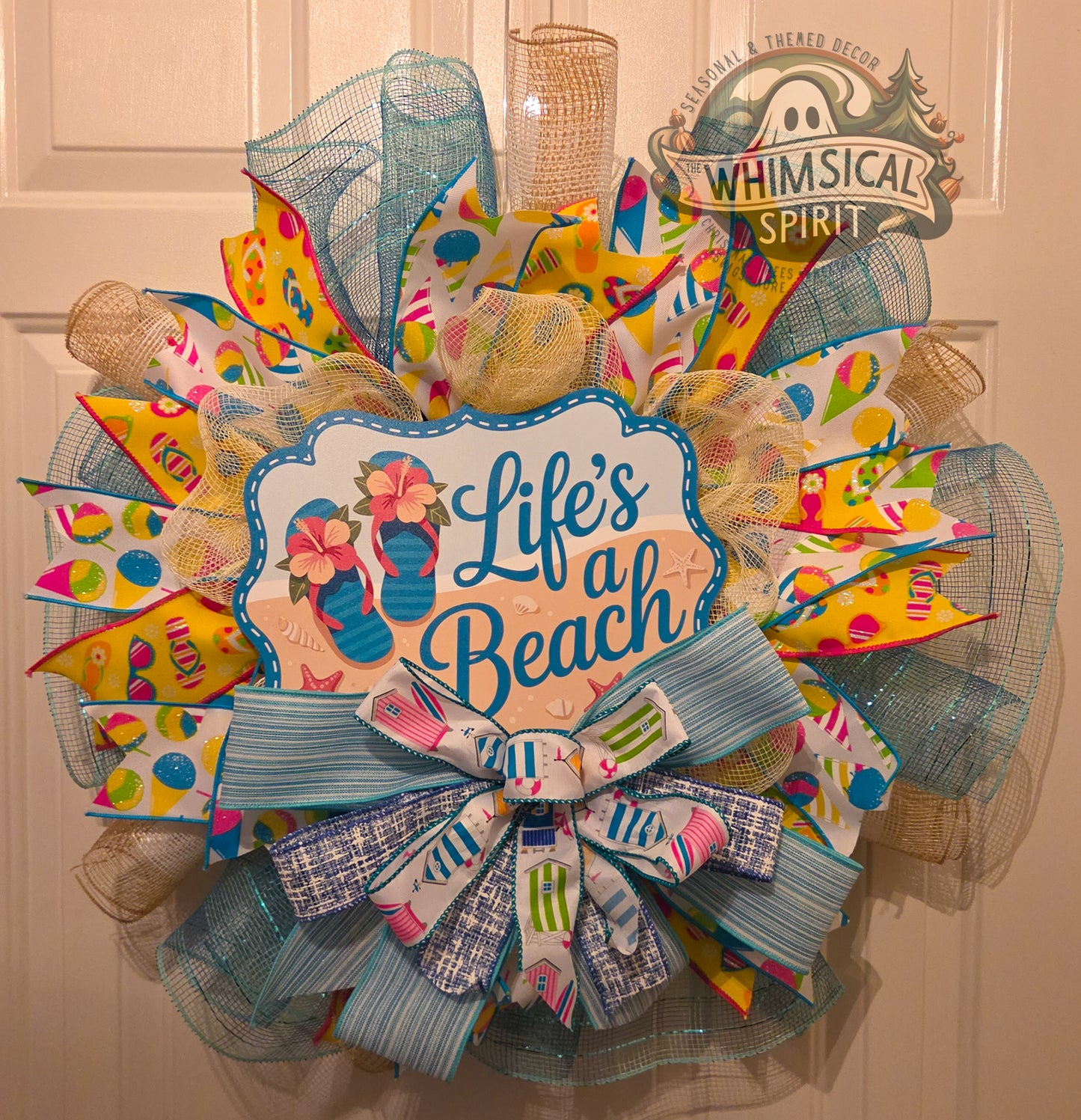 Sunny Shore Splash - Flip Flop Summer Beach Day Mesh Wreath