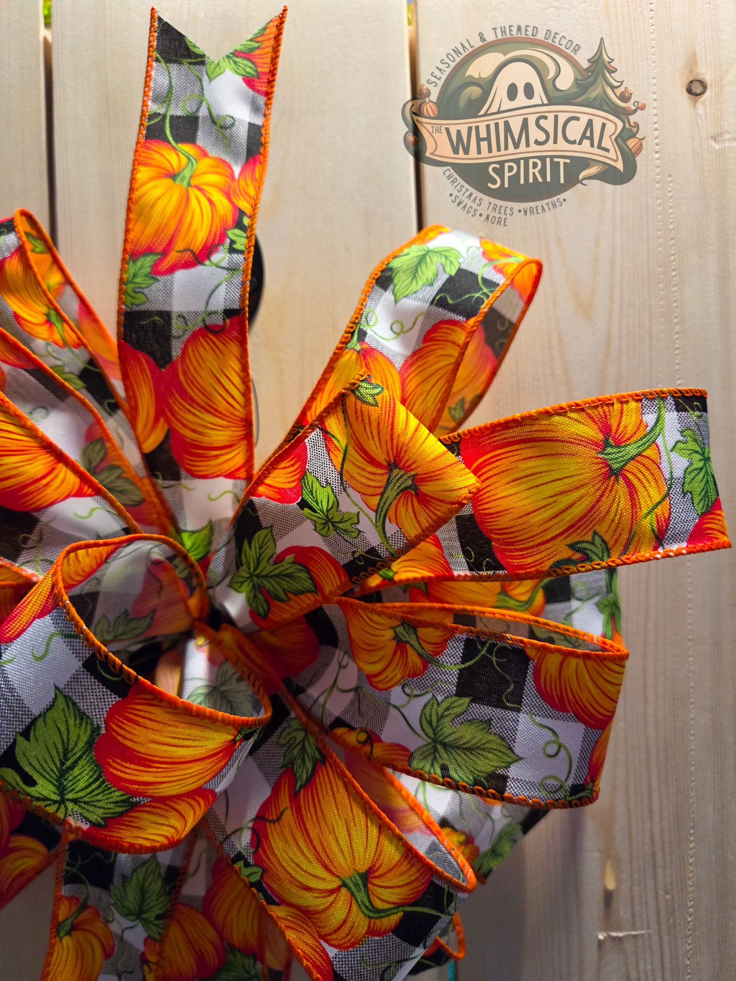Fall Pumpkin Bow, Pumpkin Wreath Bow, Pumpkin Ribbon Bow, Fall Door Bow, Buffalo Plaid Pumpkin Bow