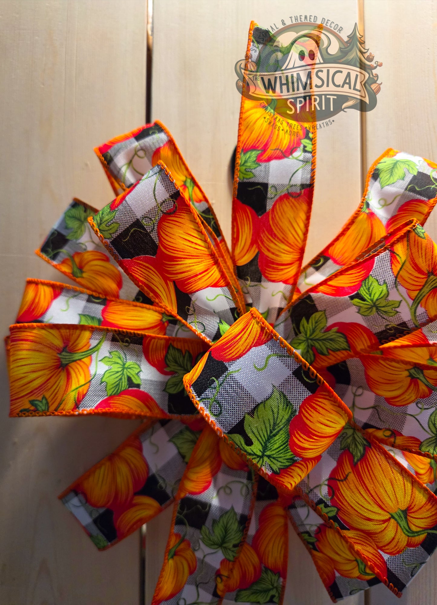 Fall Pumpkin Bow, Pumpkin Wreath Bow, Pumpkin Ribbon Bow, Fall Door Bow, Buffalo Plaid Pumpkin Bow