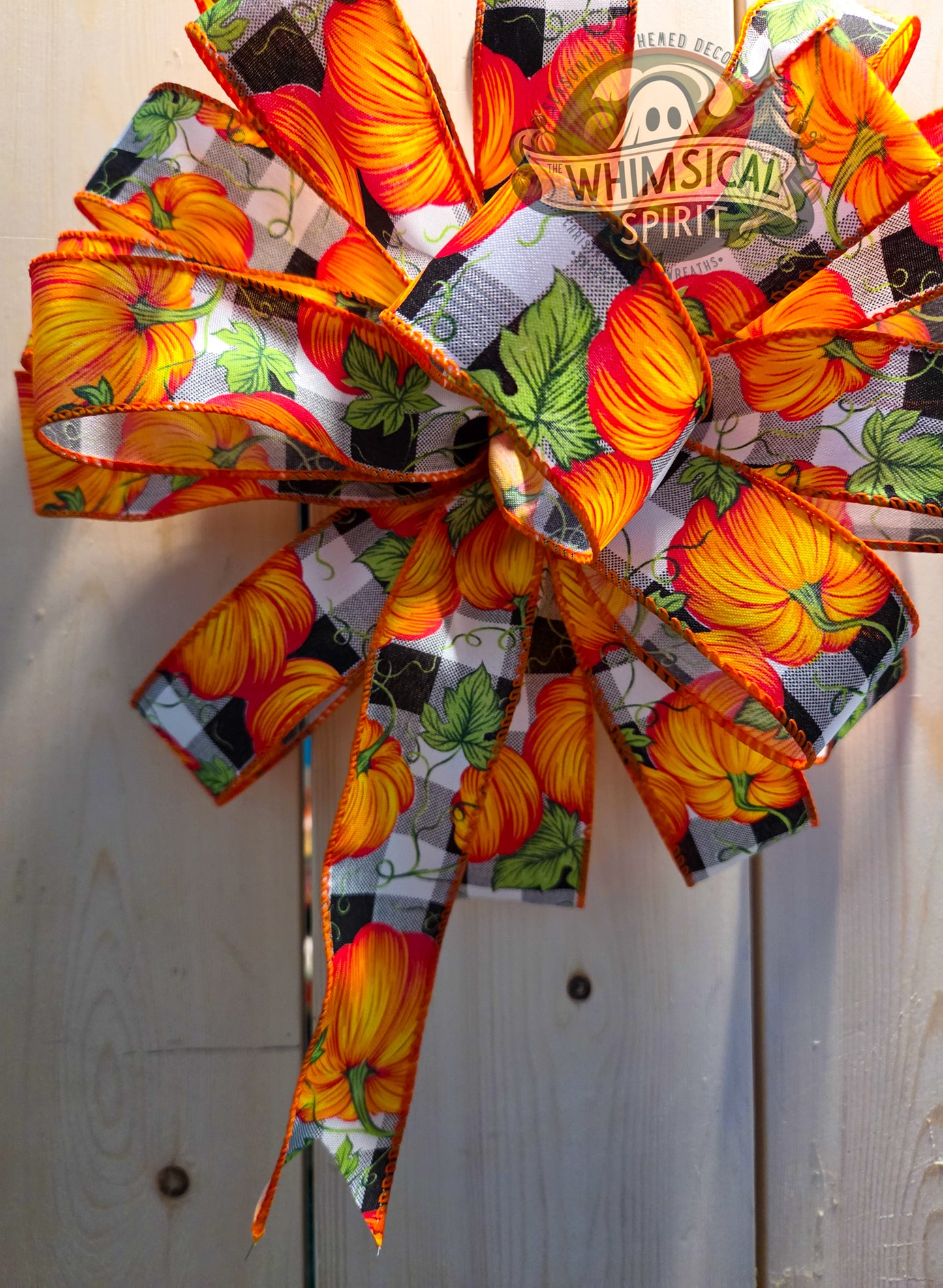 Fall Pumpkin Bow, Pumpkin Wreath Bow, Pumpkin Ribbon Bow, Fall Door Bow, Buffalo Plaid Pumpkin Bow