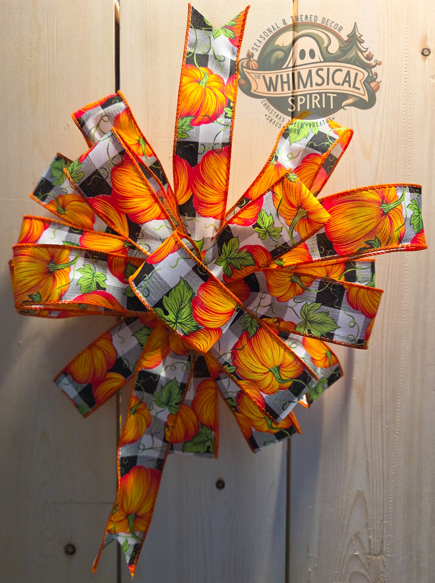 Fall Pumpkin Bow, Pumpkin Wreath Bow, Pumpkin Ribbon Bow, Fall Door Bow, Buffalo Plaid Pumpkin Bow
